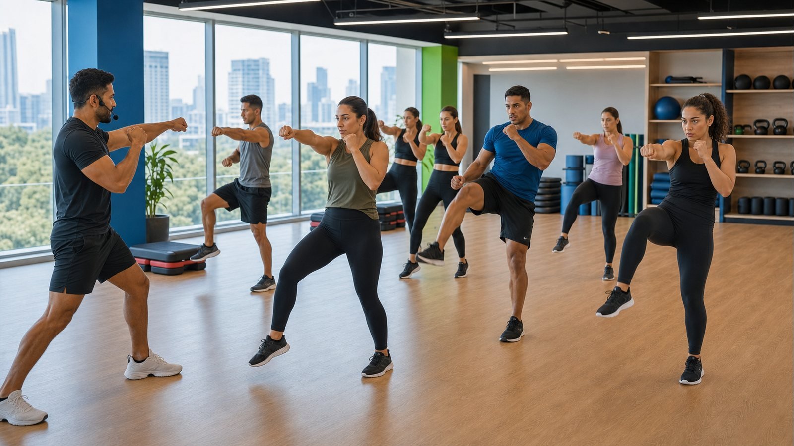Clase corporativa de Kick Boxing con golpes y patadas controladas sin contacto