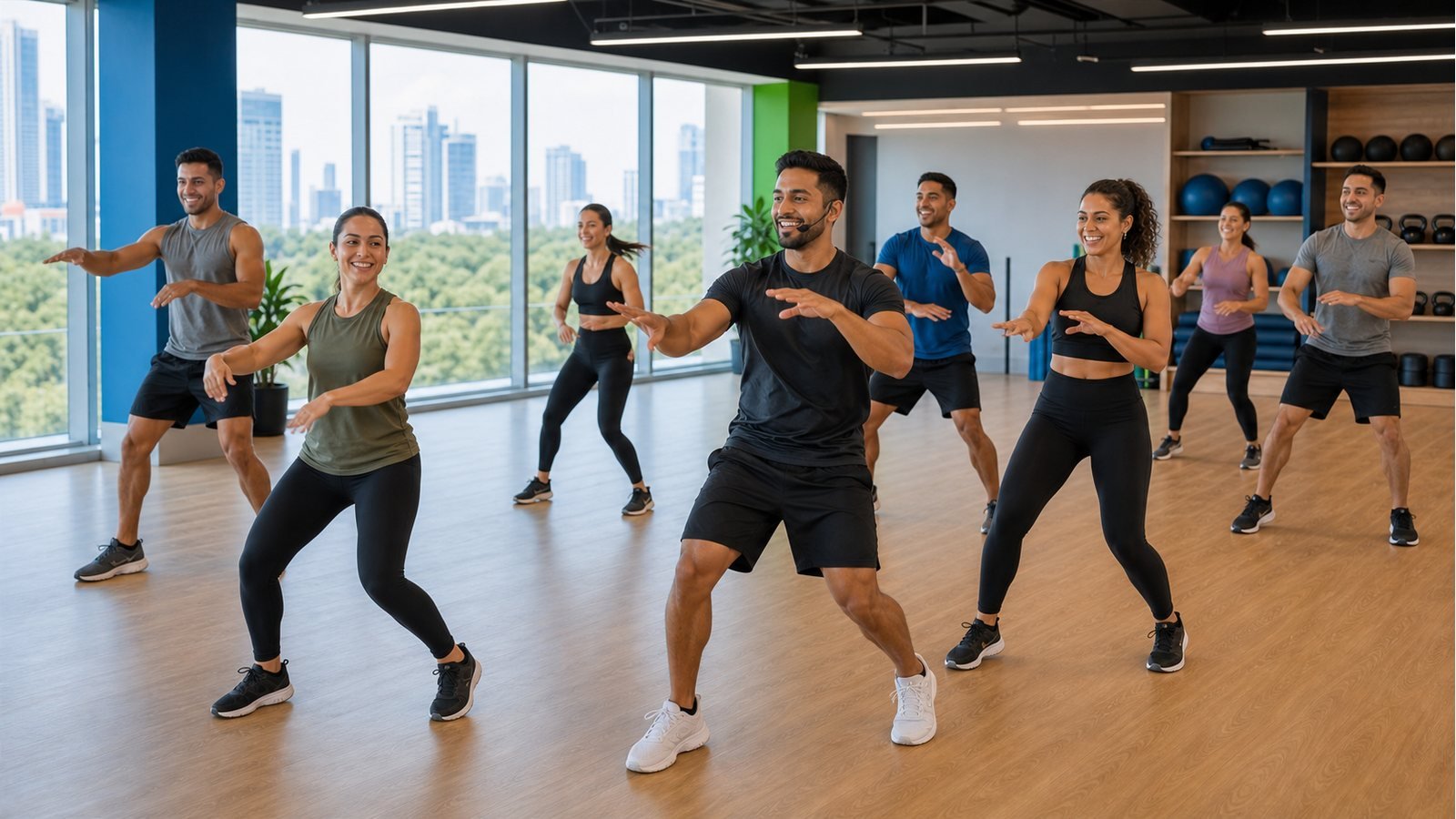 Clase corporativa de Rumba Coreografica con ritmos latinos y secuencias grupales
